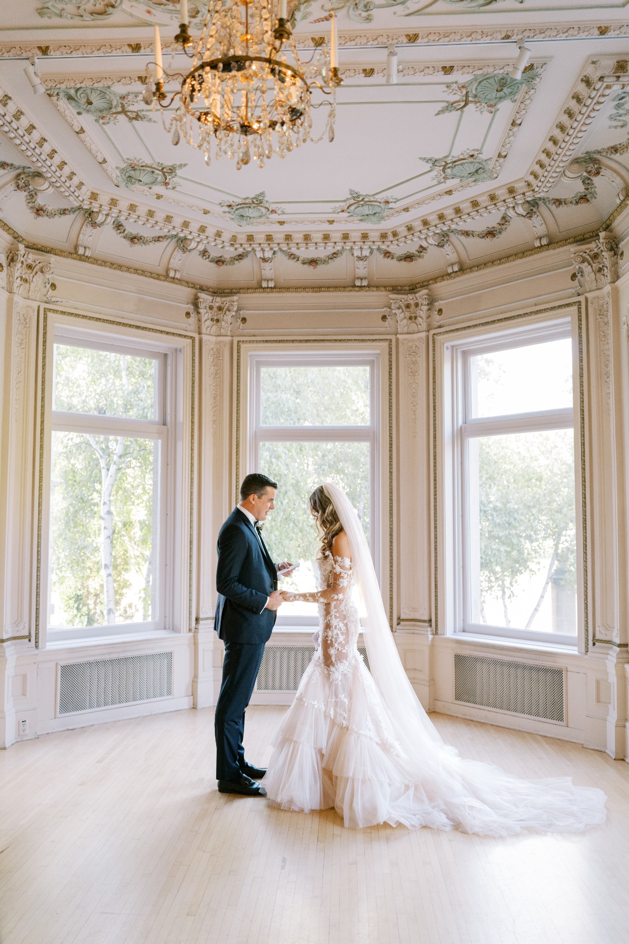 romantic private vows with bride in galia lahav
