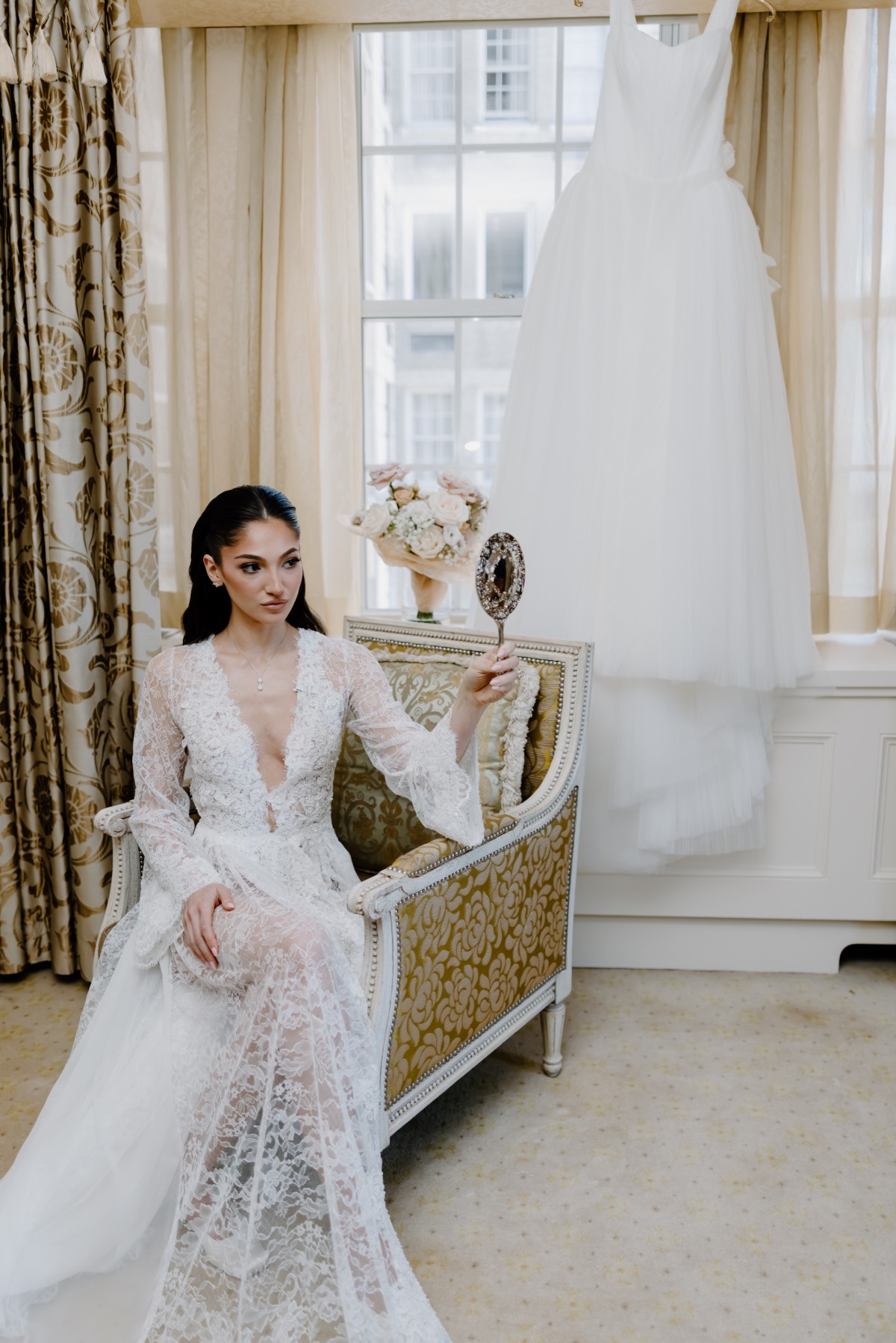 peach and off white bouquet white lace