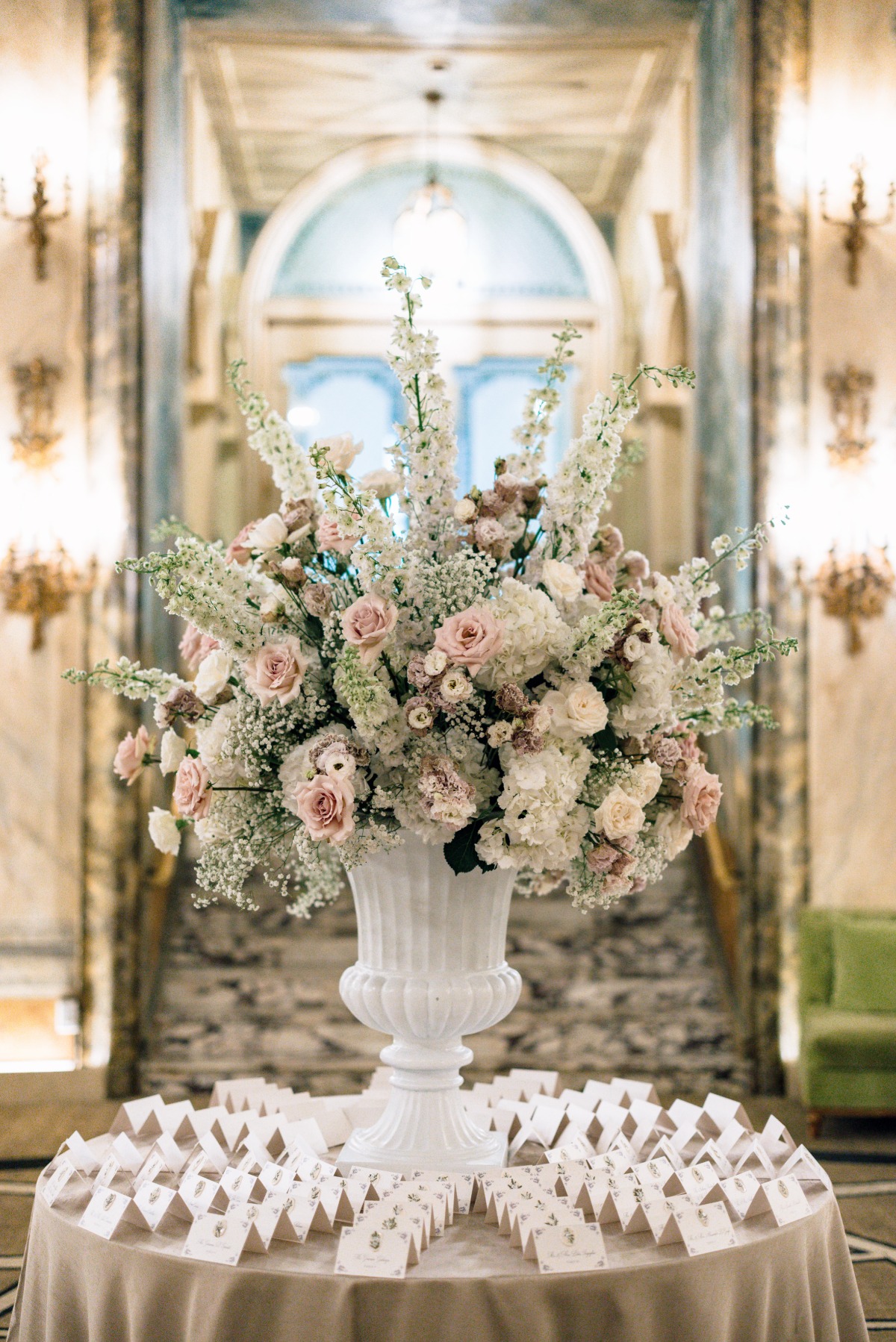 large rose centerpiece for seating card table