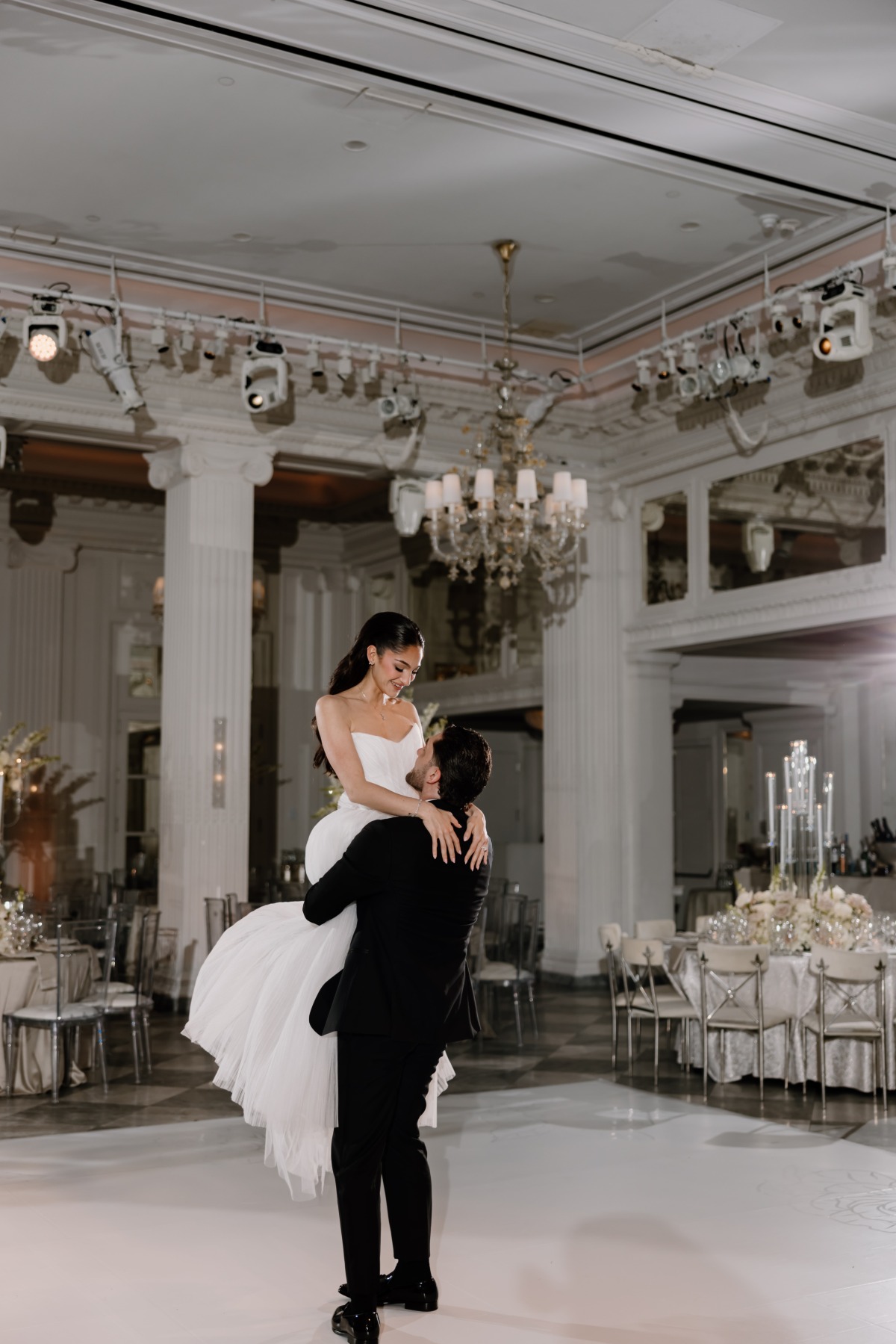 white and off-white wedding reception decor