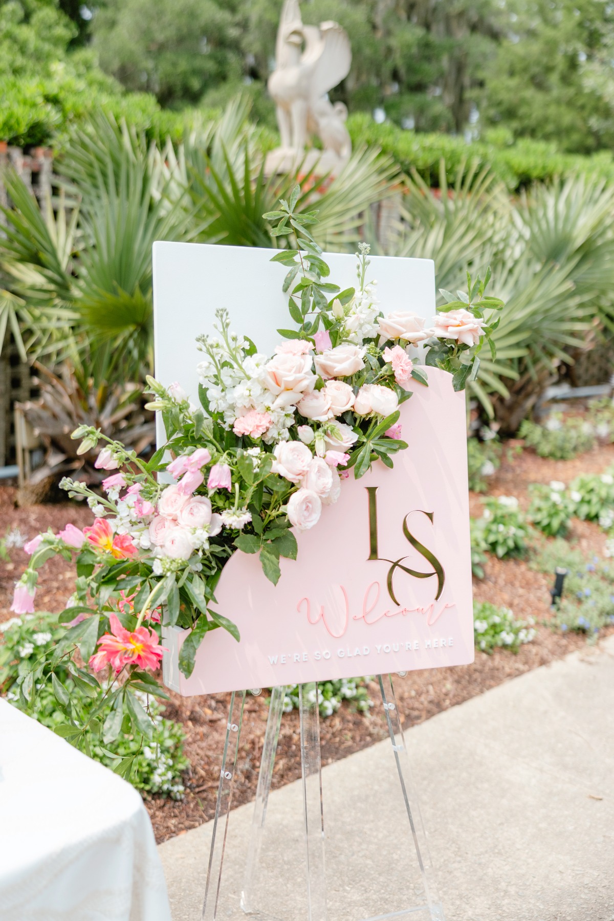 pink floral wedding sign