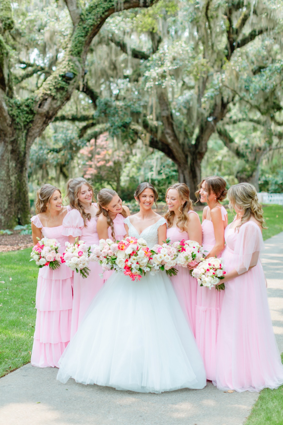 mix and match pink bridesmaid dresses