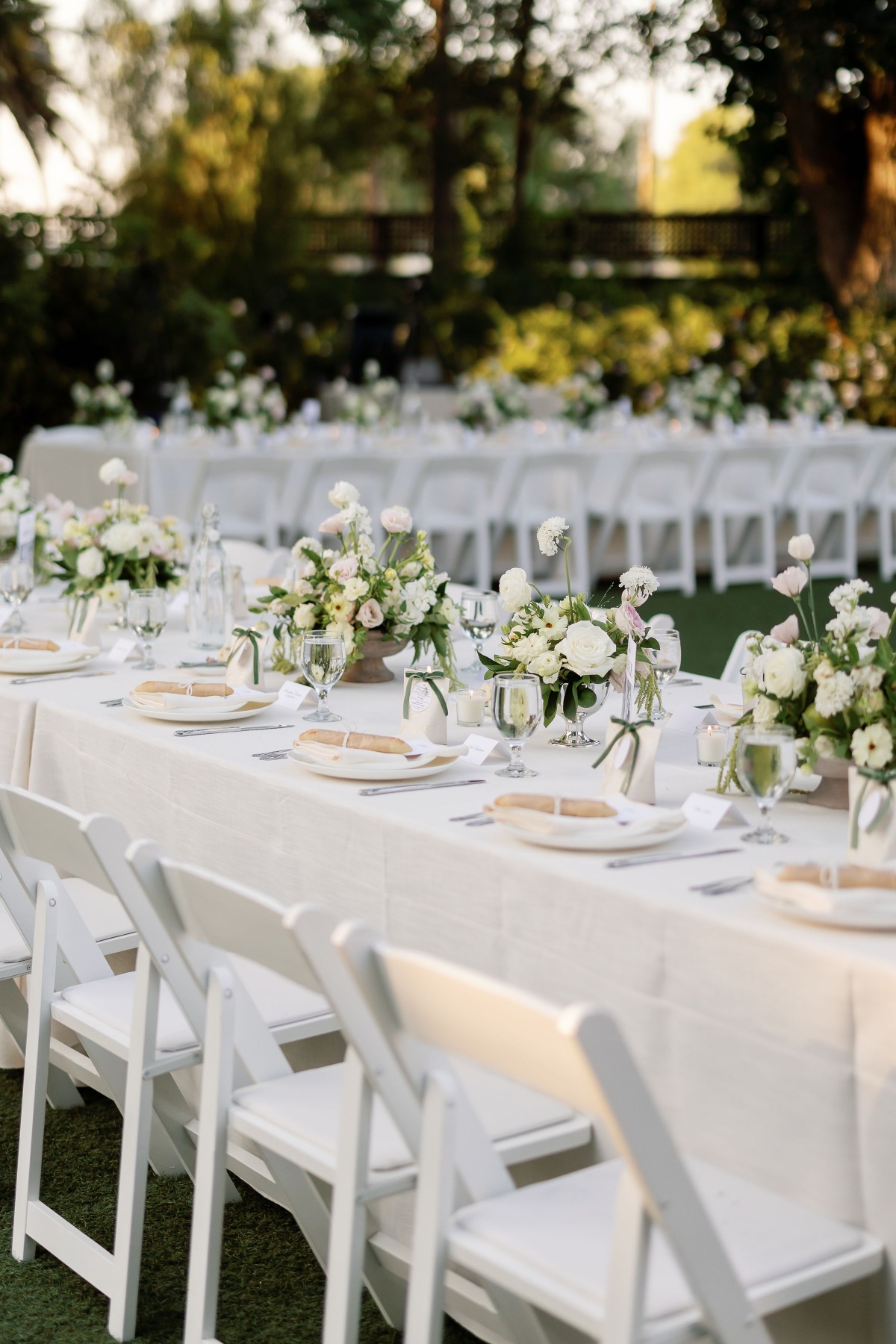 white green and natural place settings