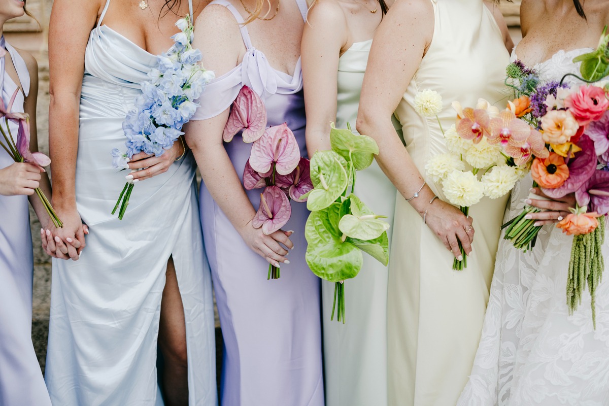 pastel rainbow bridesmaid dresses