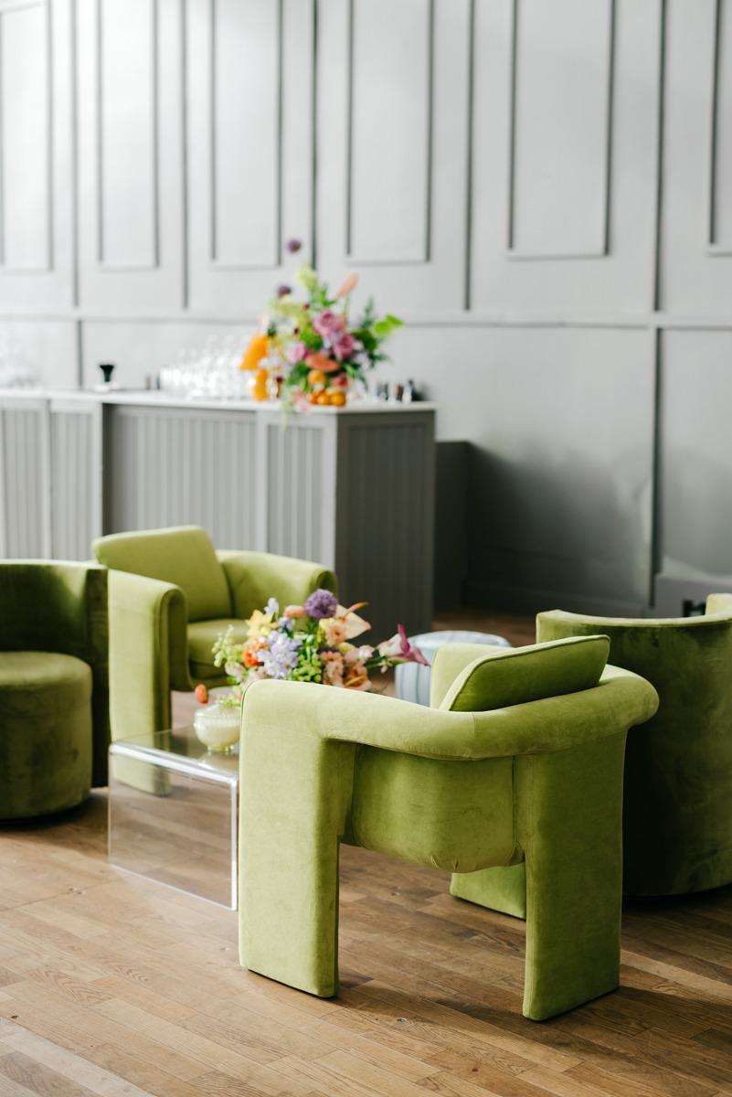 lime green velvet lounge for wedding