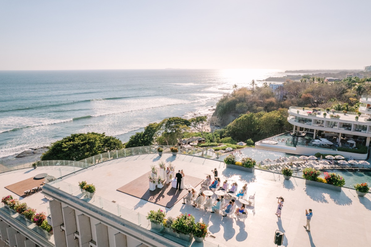 oceanfront pink and white wedding