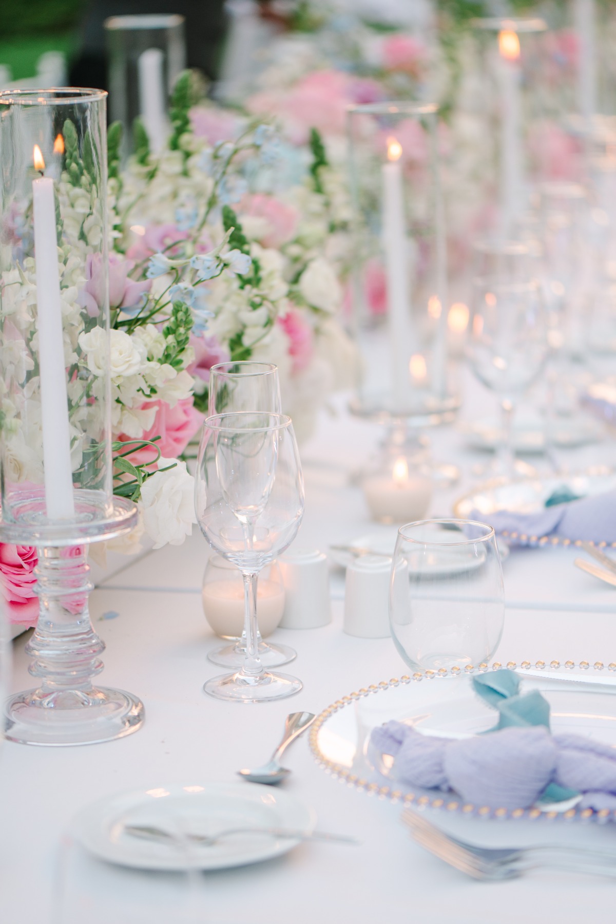 something light blue place settings