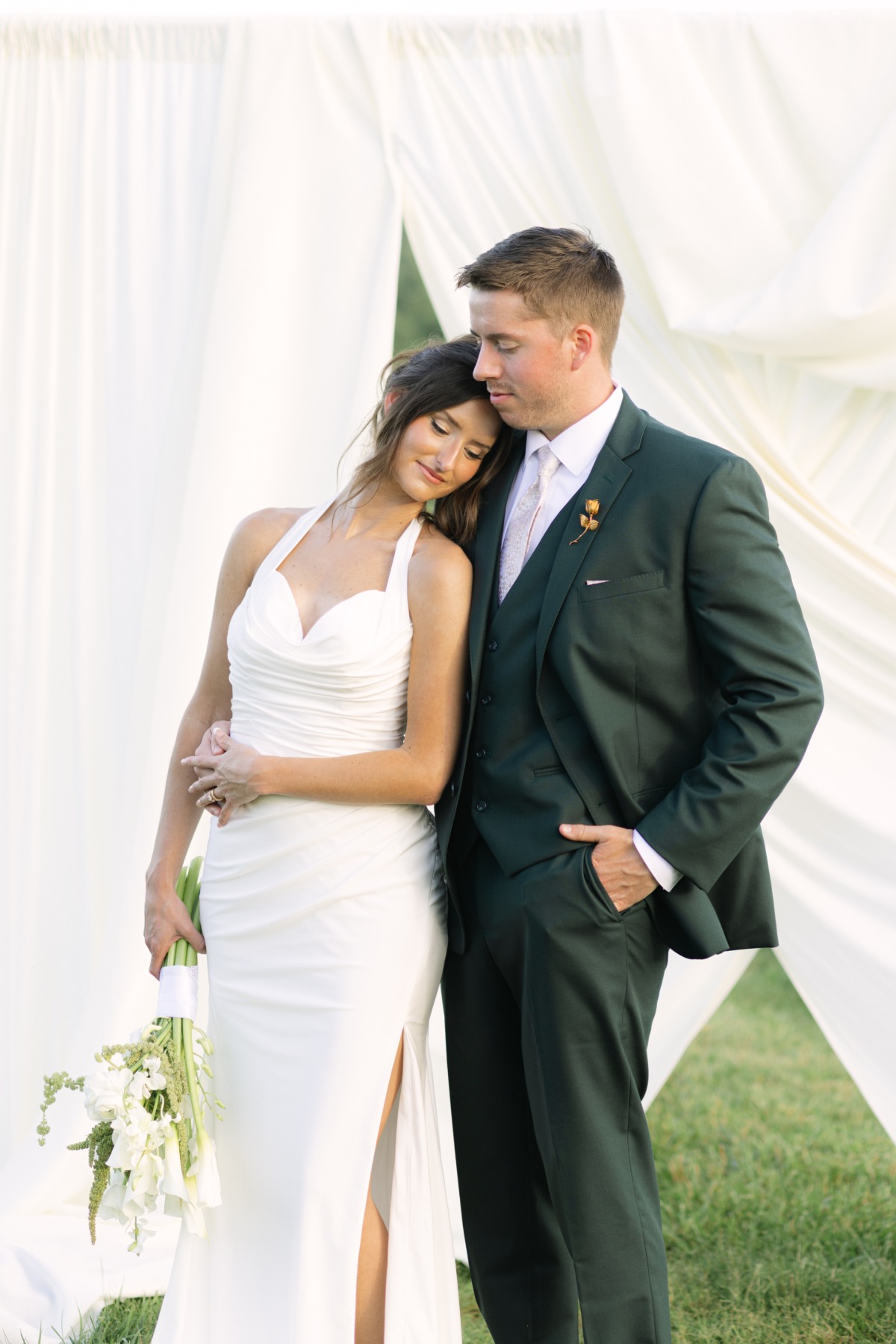 groom in green suit