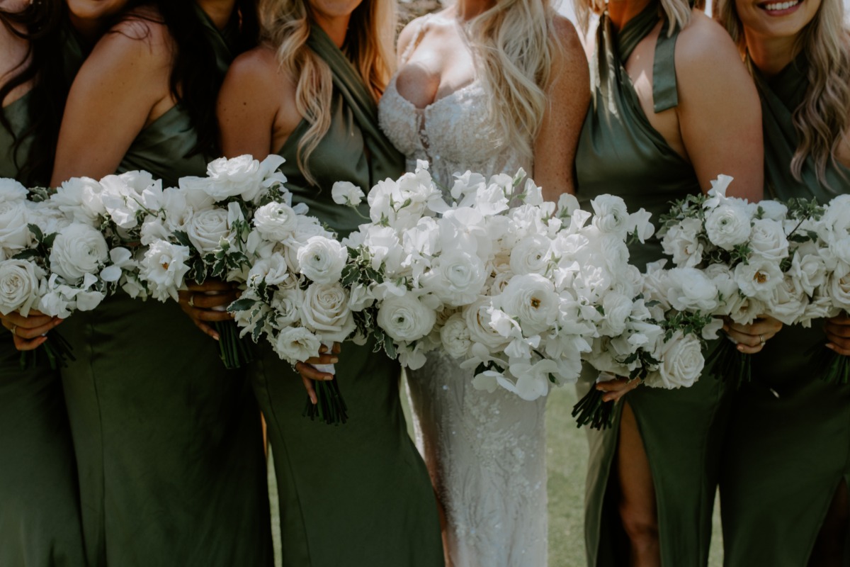olive satin bridesmaids dresses