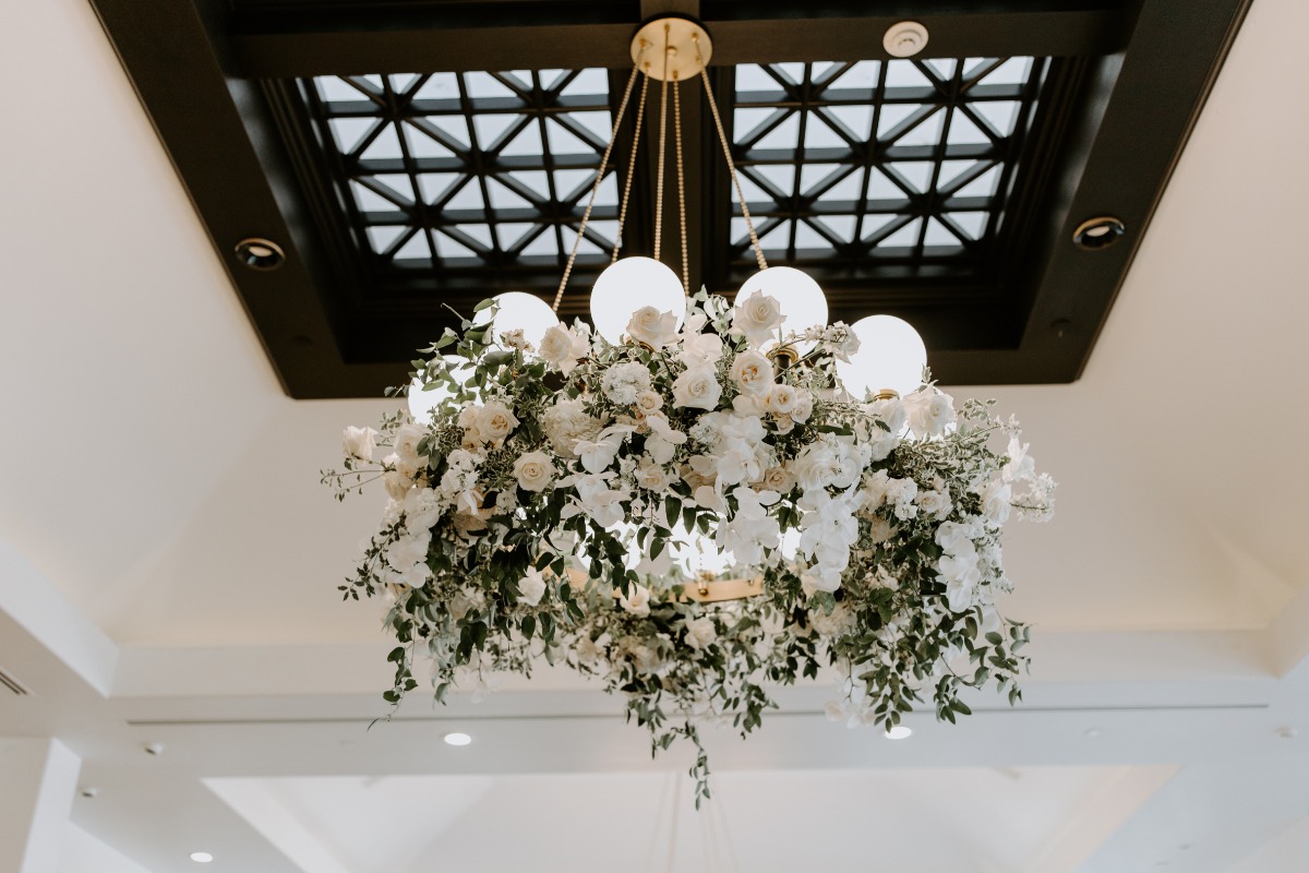 chandelier hanging floral installation ideas