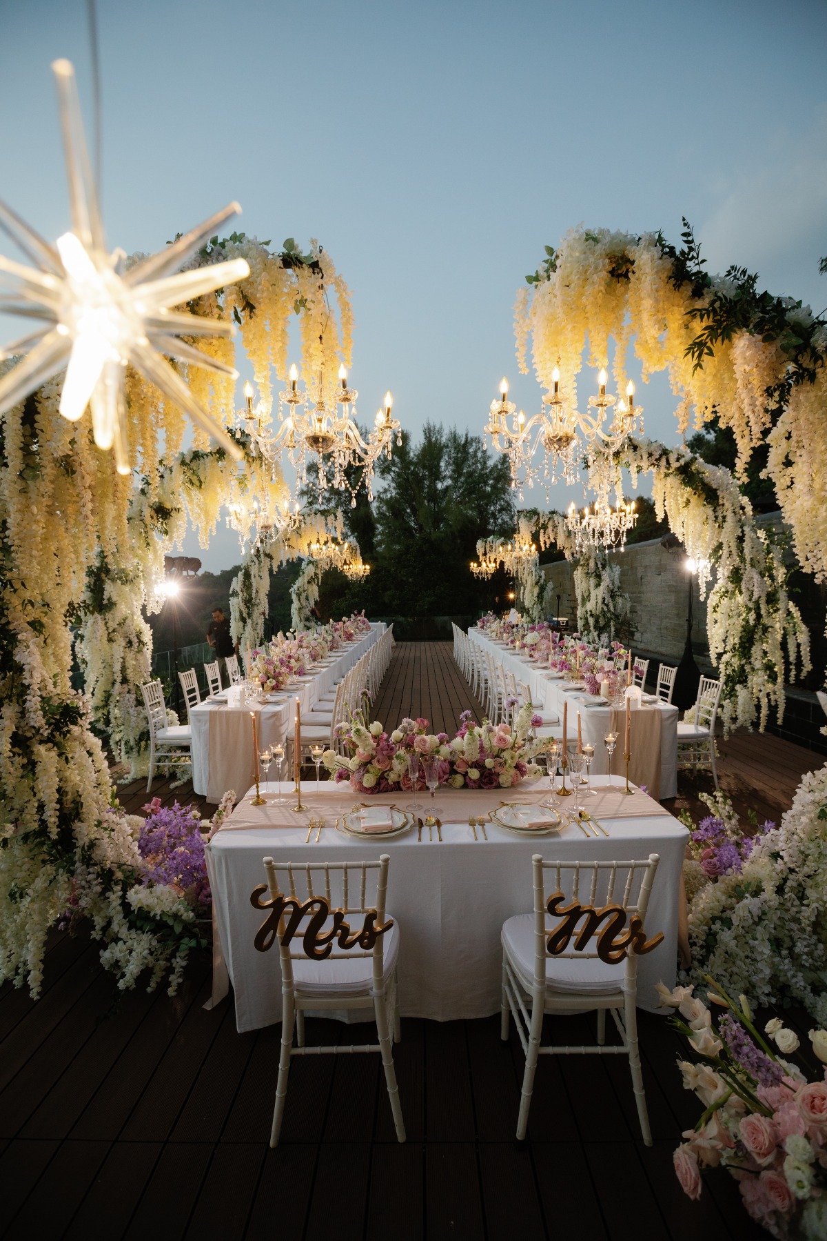 pastel purple and pink wedding reception centerpieces