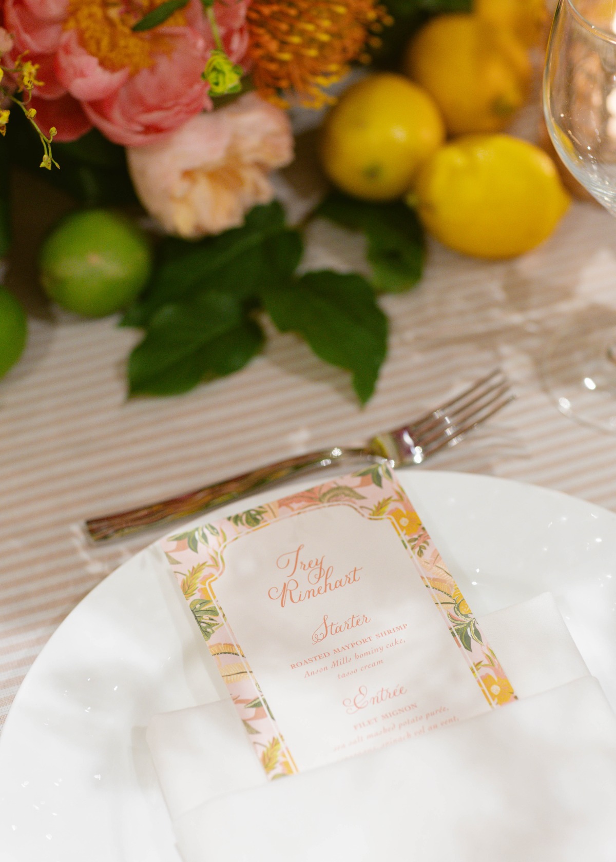 tropical pastel wedding menu