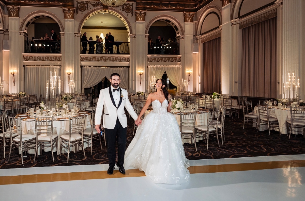 gold and white ballroom wedding reception