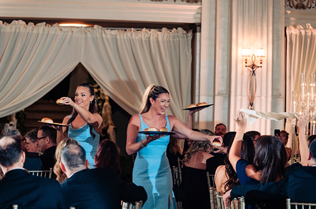 bridesmaids handed out bread