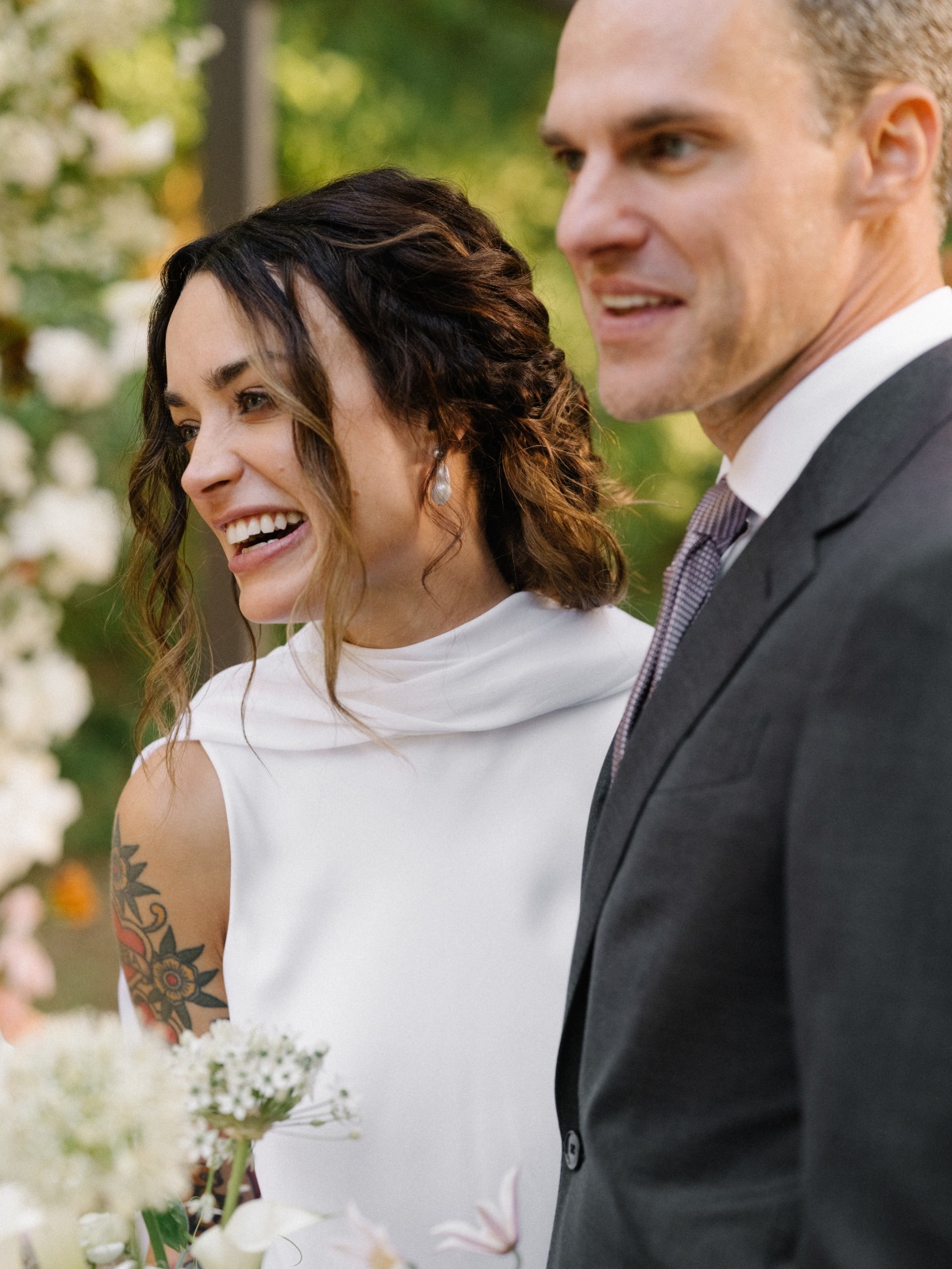 wedding dress with scarf built in