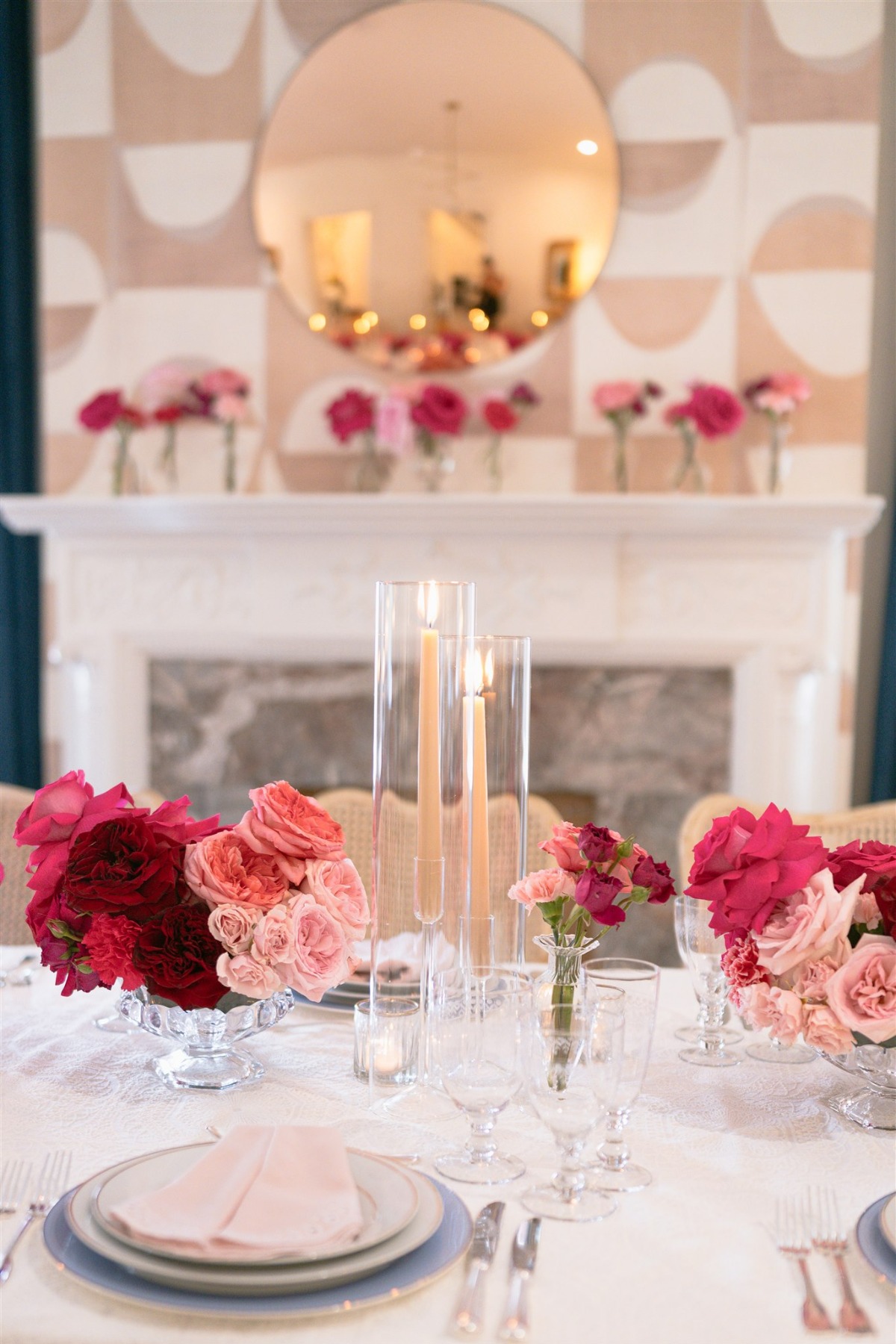 tall clear votives with tapered candles