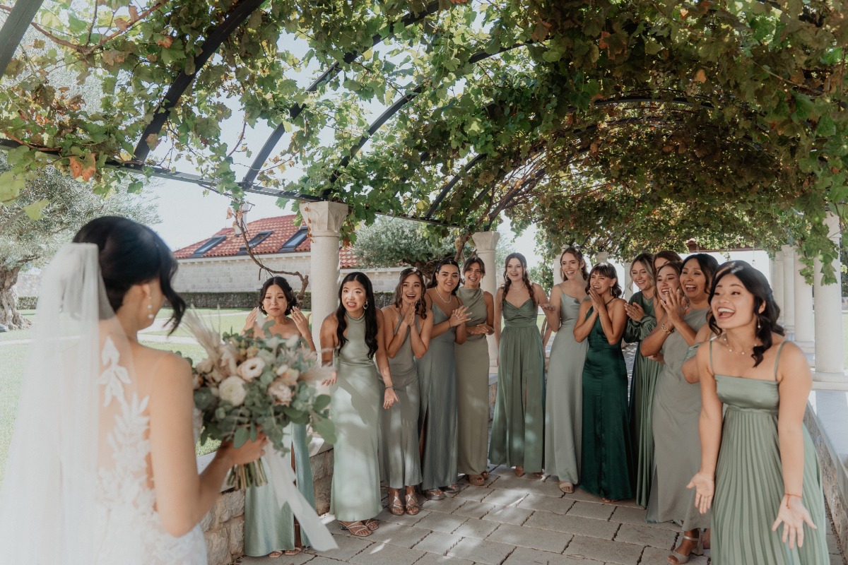 first look with bridesmaids
