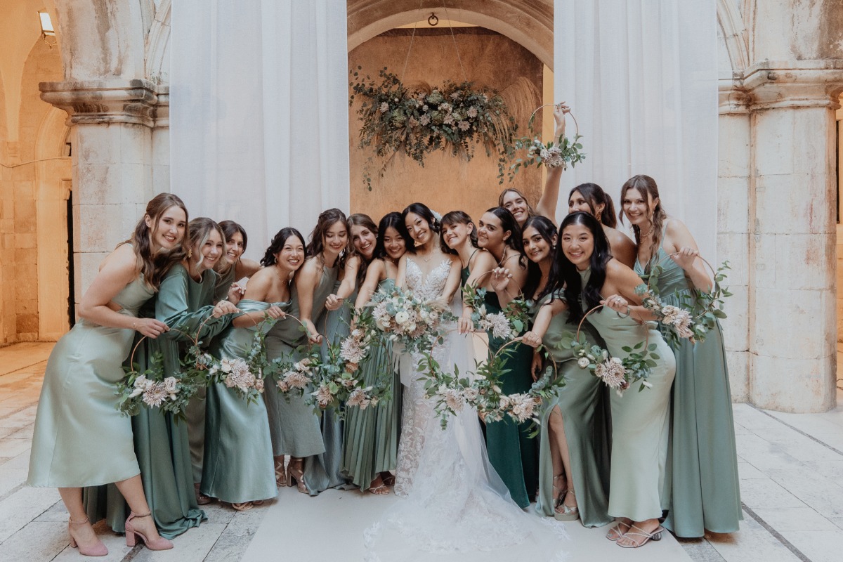sage satin bridesmaid dresses