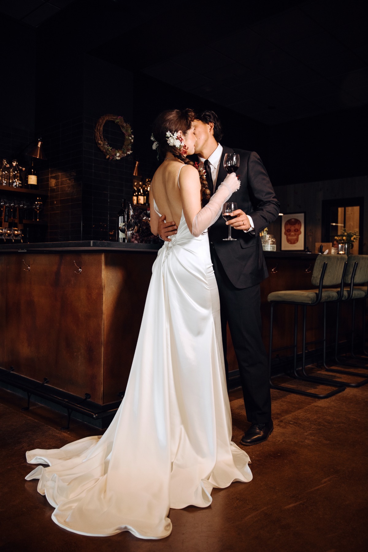 backless satin wedding dress