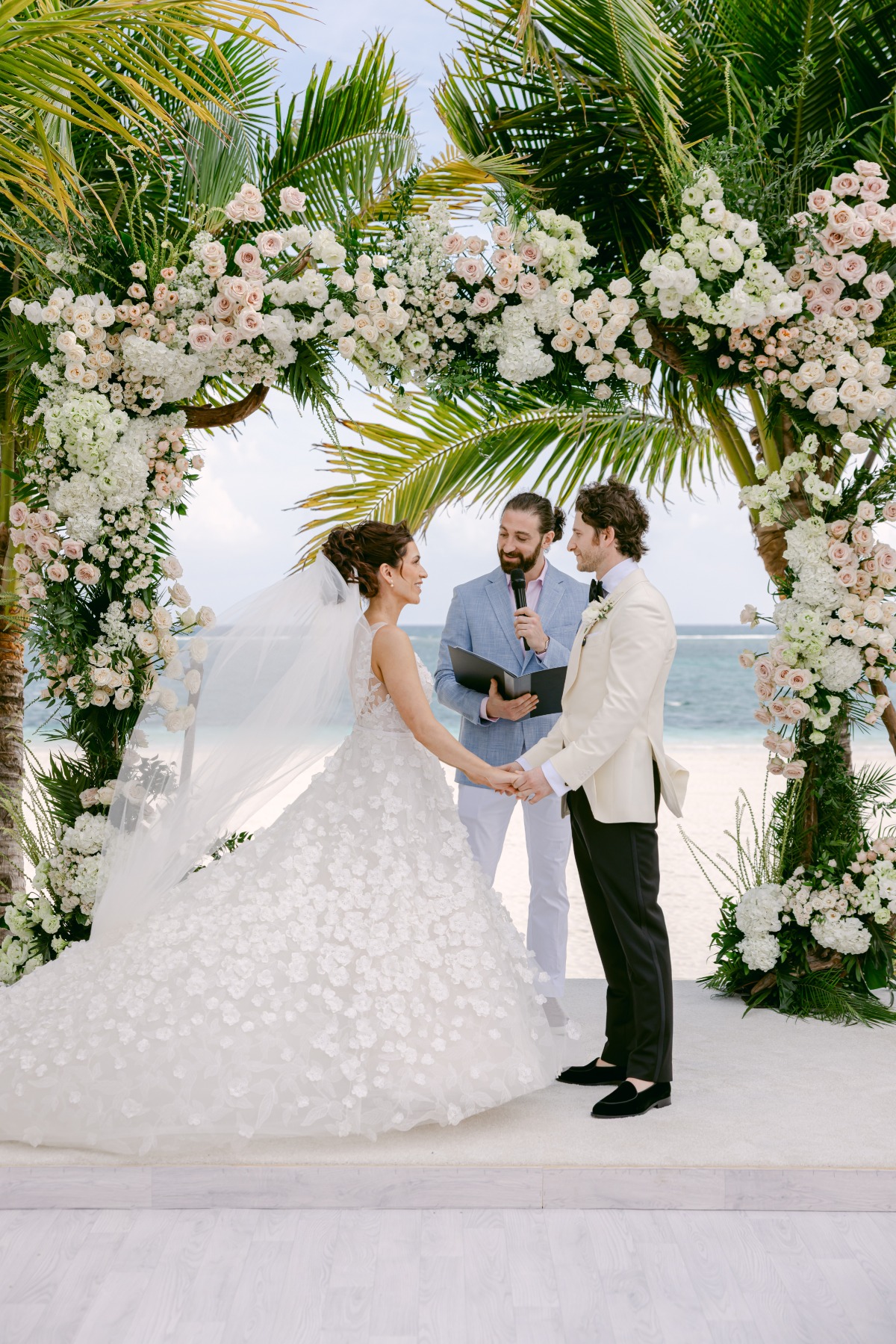light pink and white rose floral arch