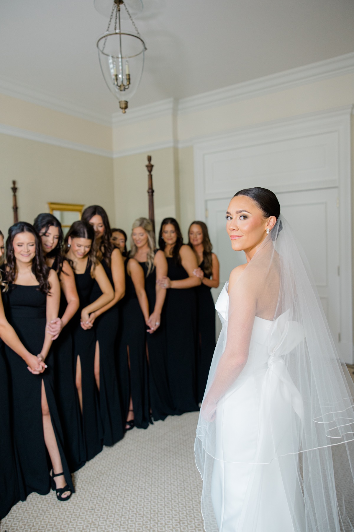 first look with bridesmaids