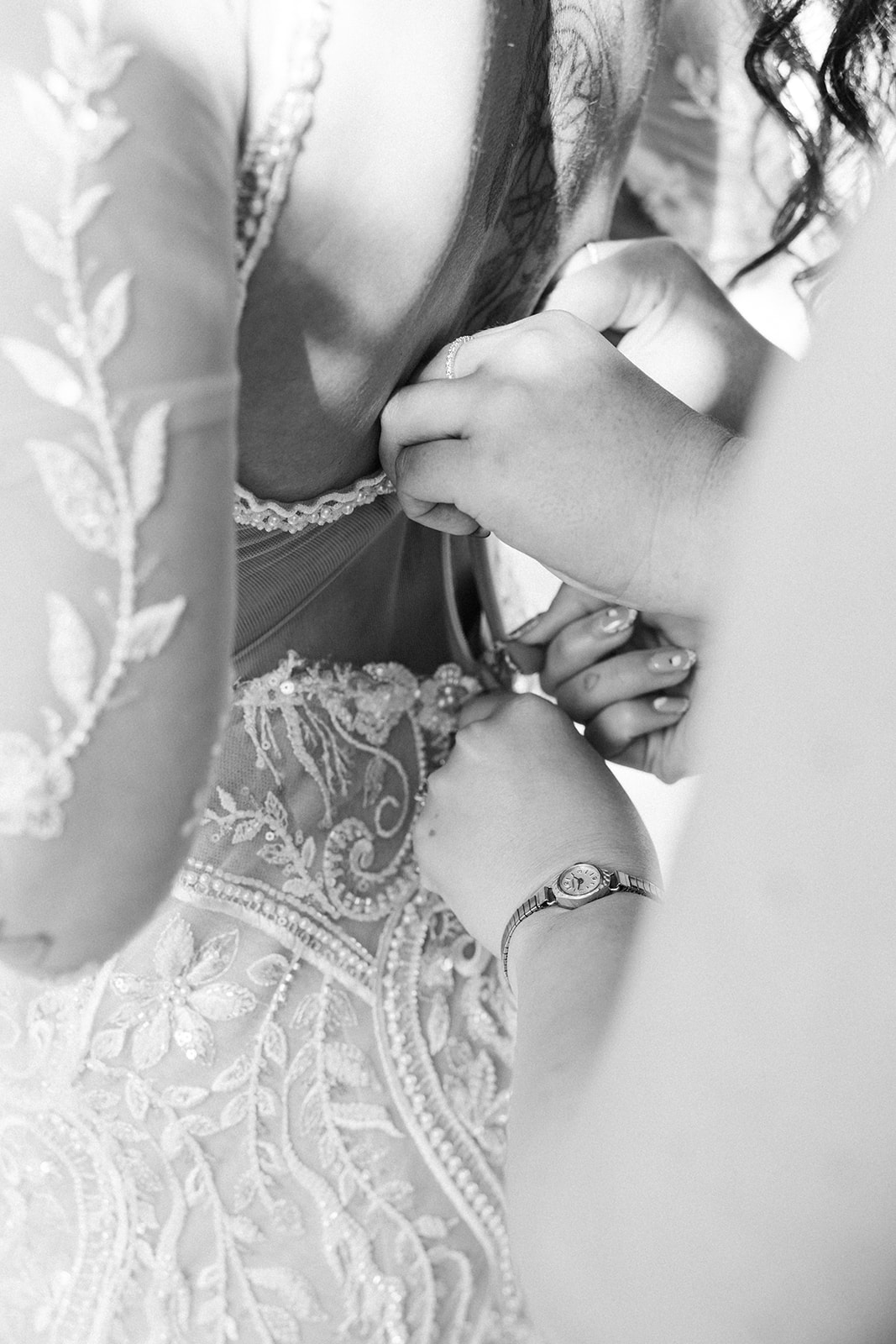 bride getting into galia lahav remi gown