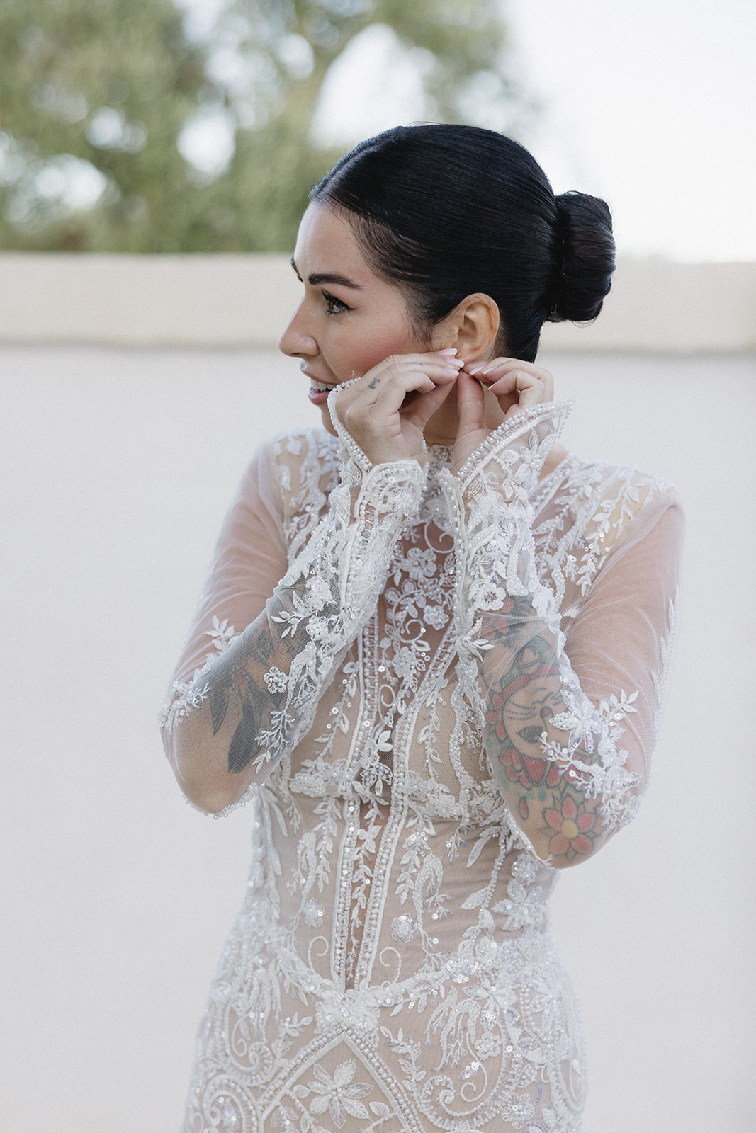 bride getting ready in galia lahav remi gown