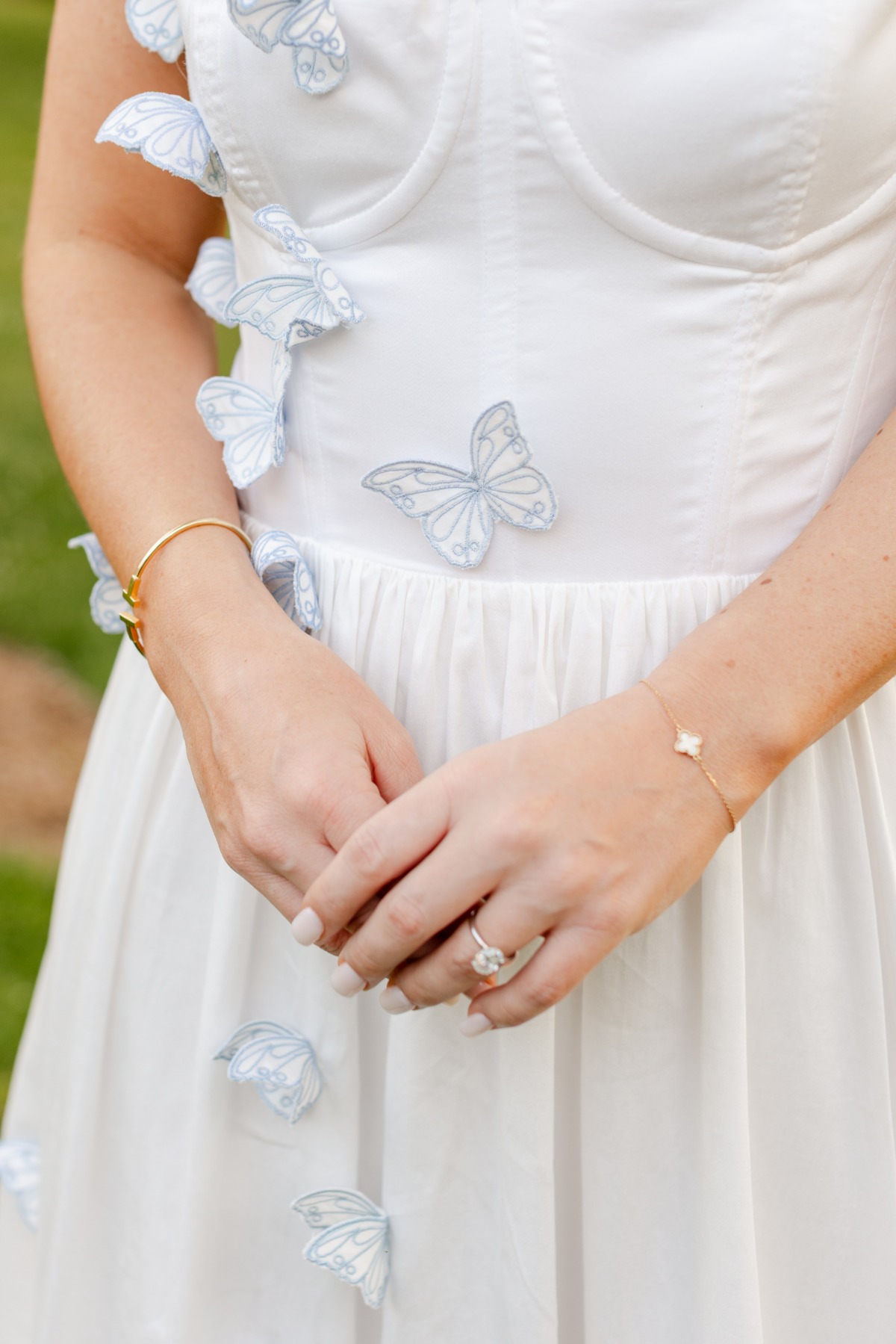 blue and white rehearsal dinner dress