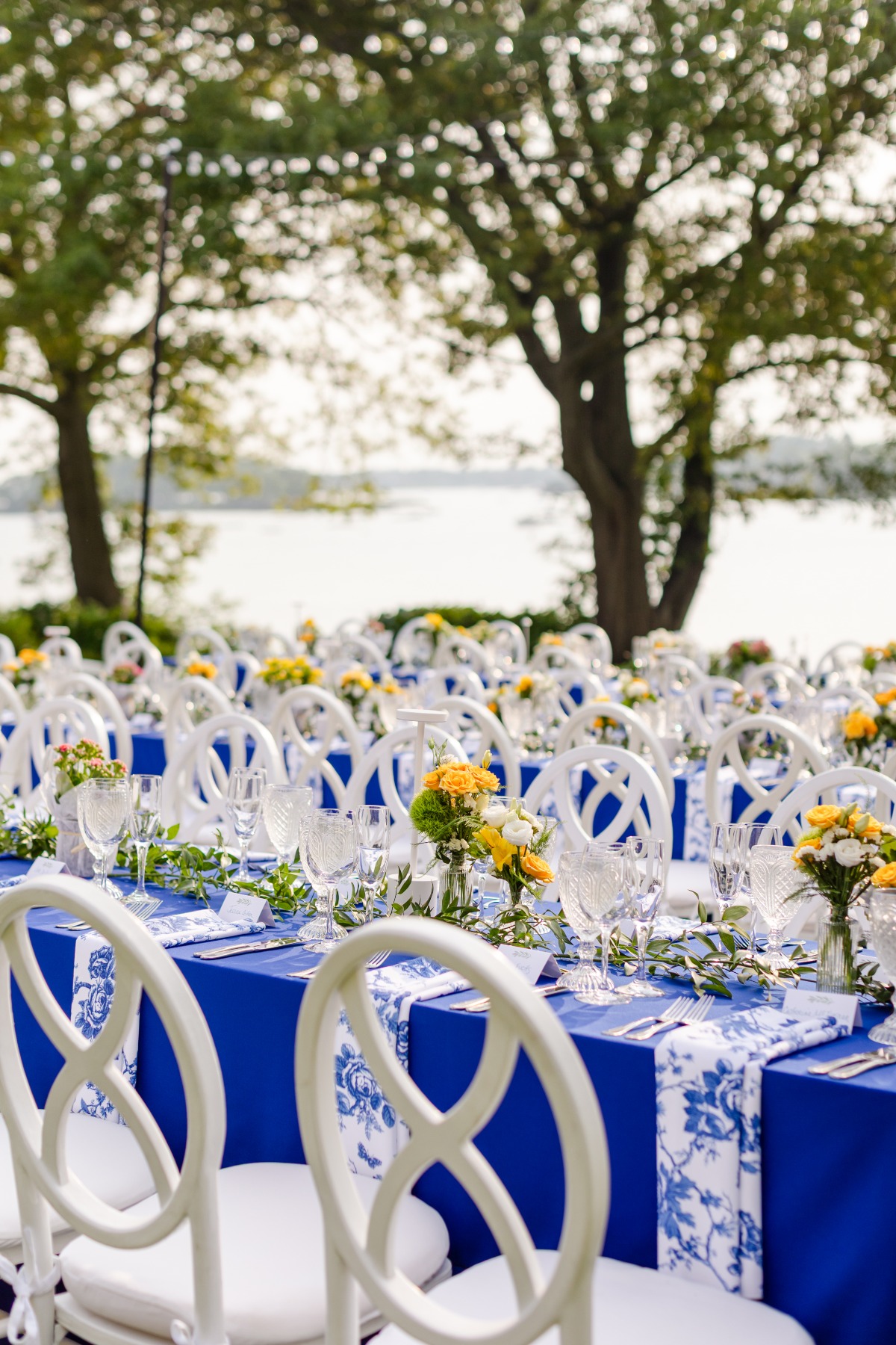 blue and yellow rehearsal dinner ideas