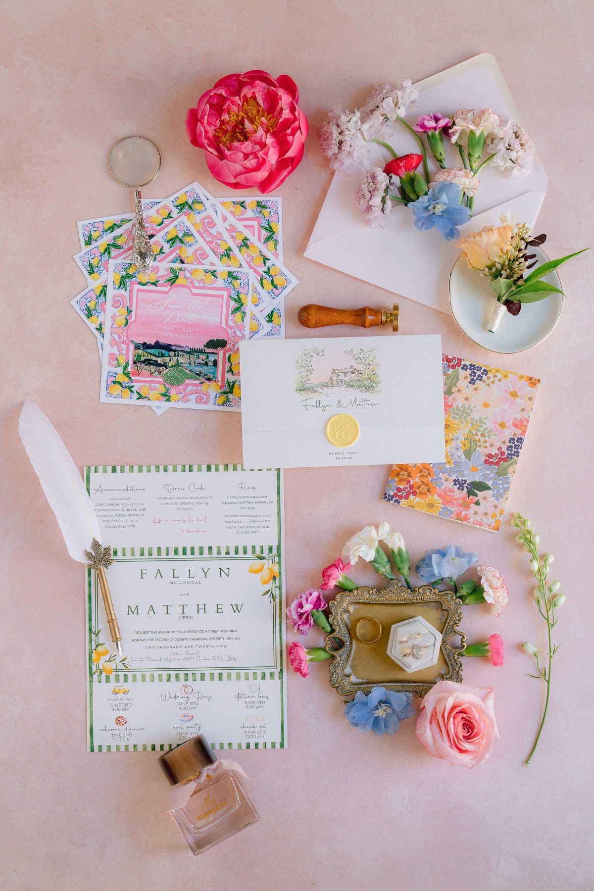 colorful summer wedding invitations citrus
