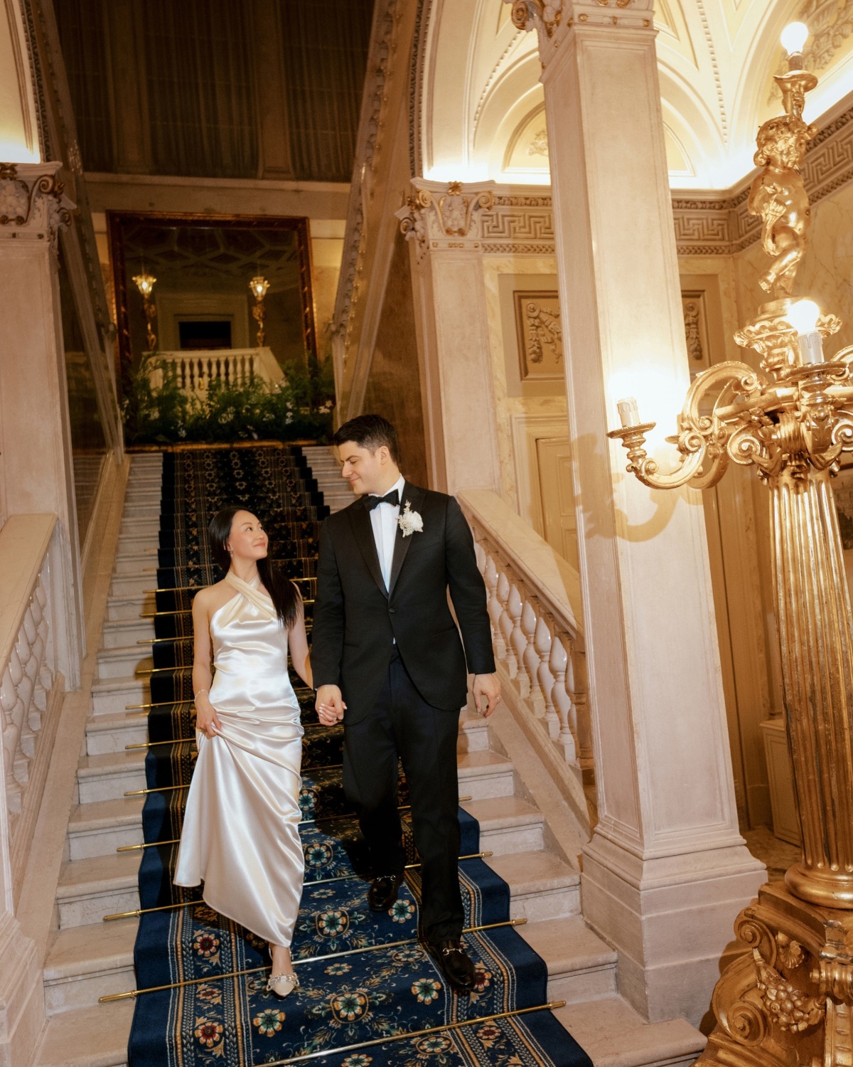 high neck reception dress