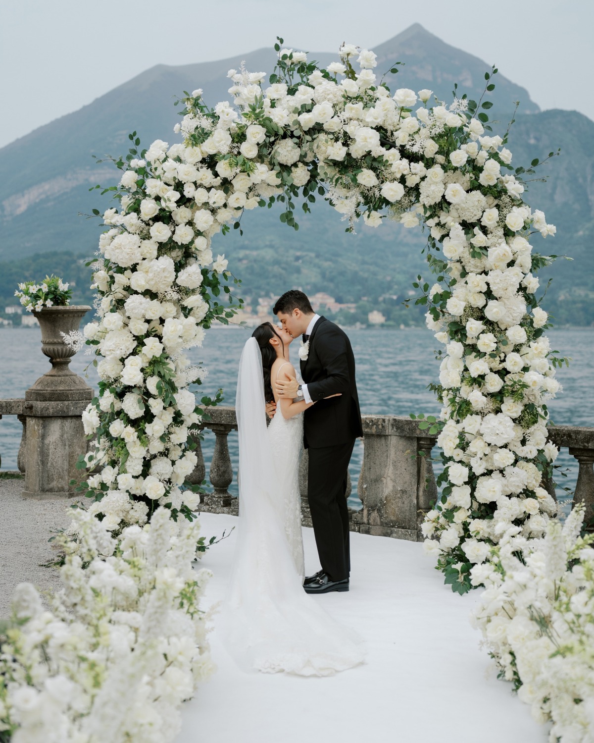 luxe white rose floral arch