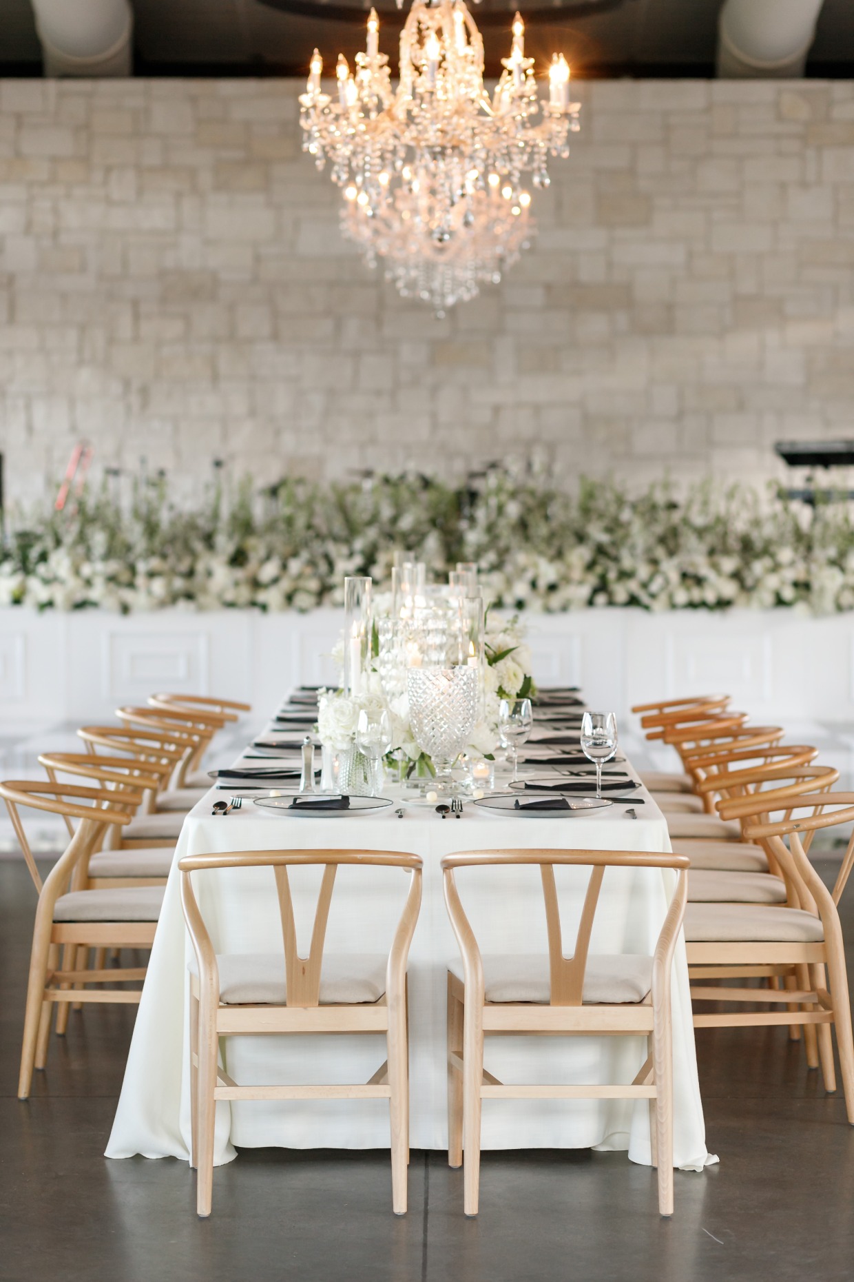 neatly set wedding reception table