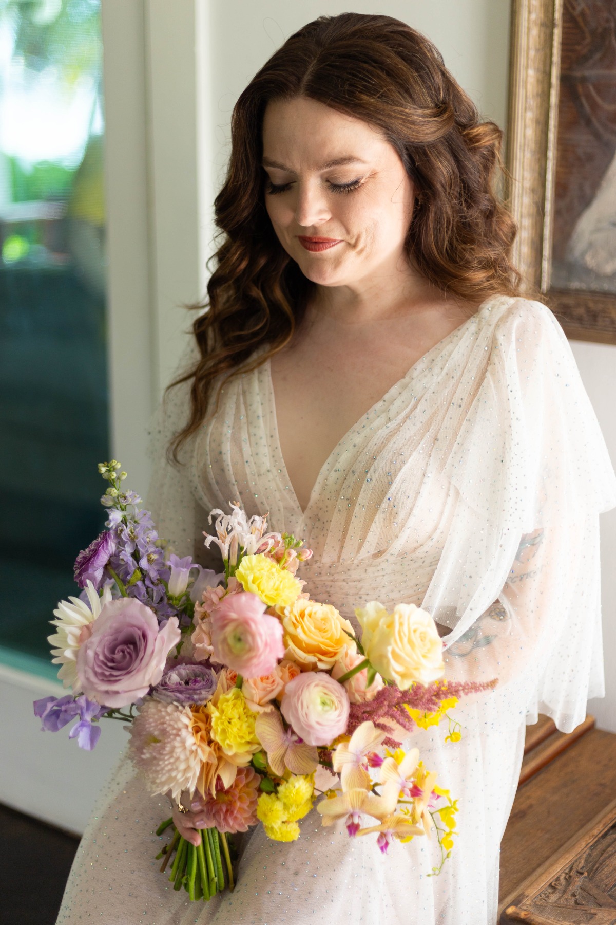 pastel rainbow wedding bouquet