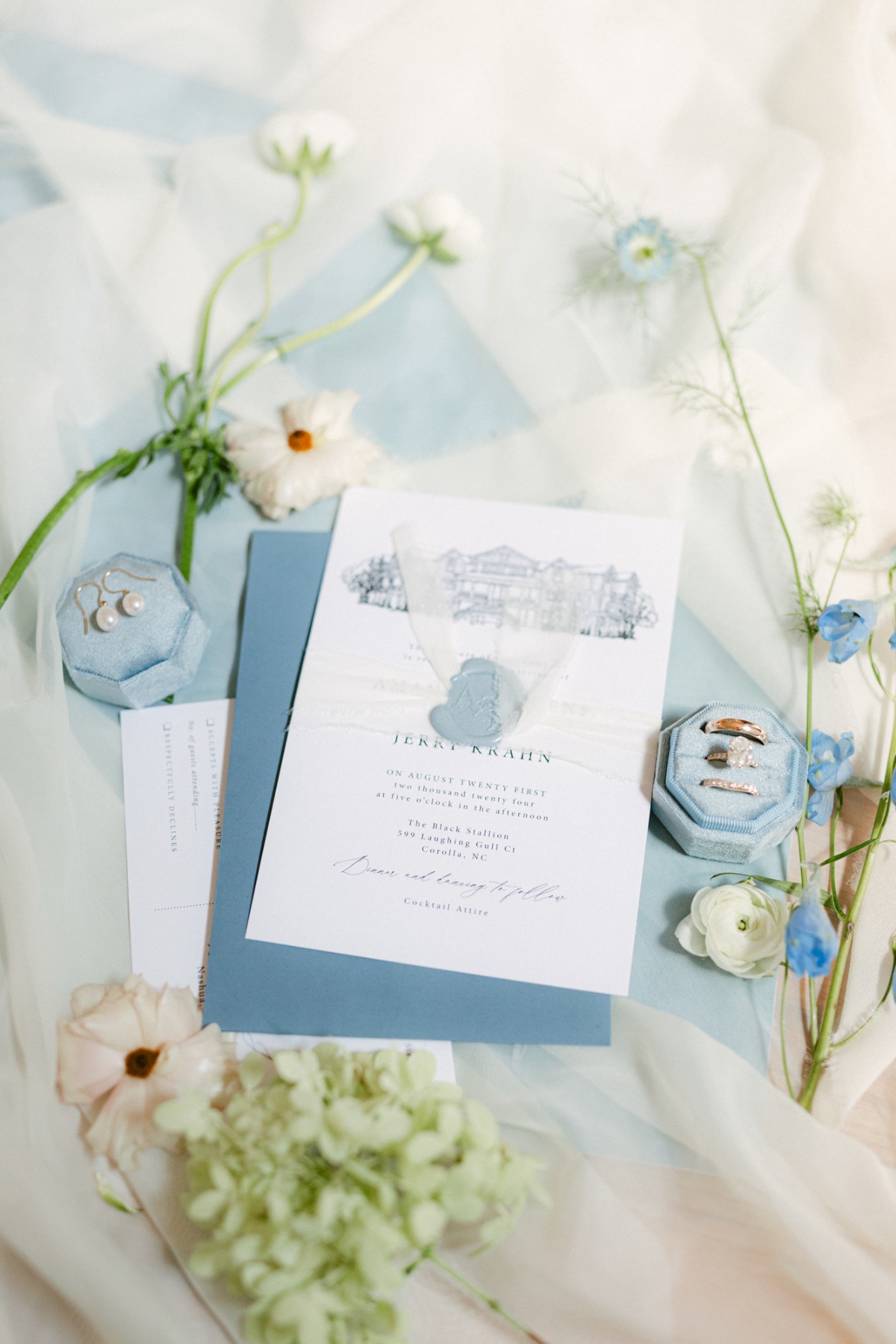 blue and white coastal invitations
