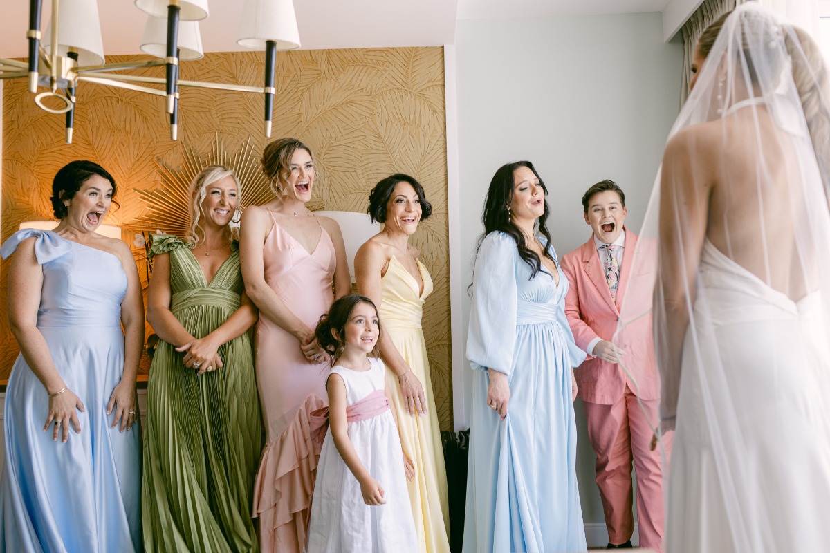 first look with bridesmaids