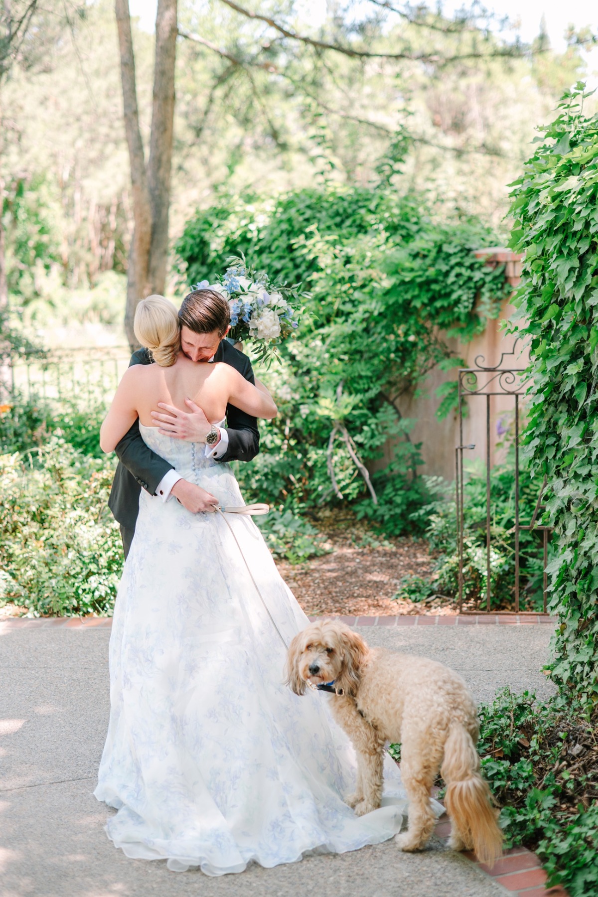 blue floral watercolor wedding dress