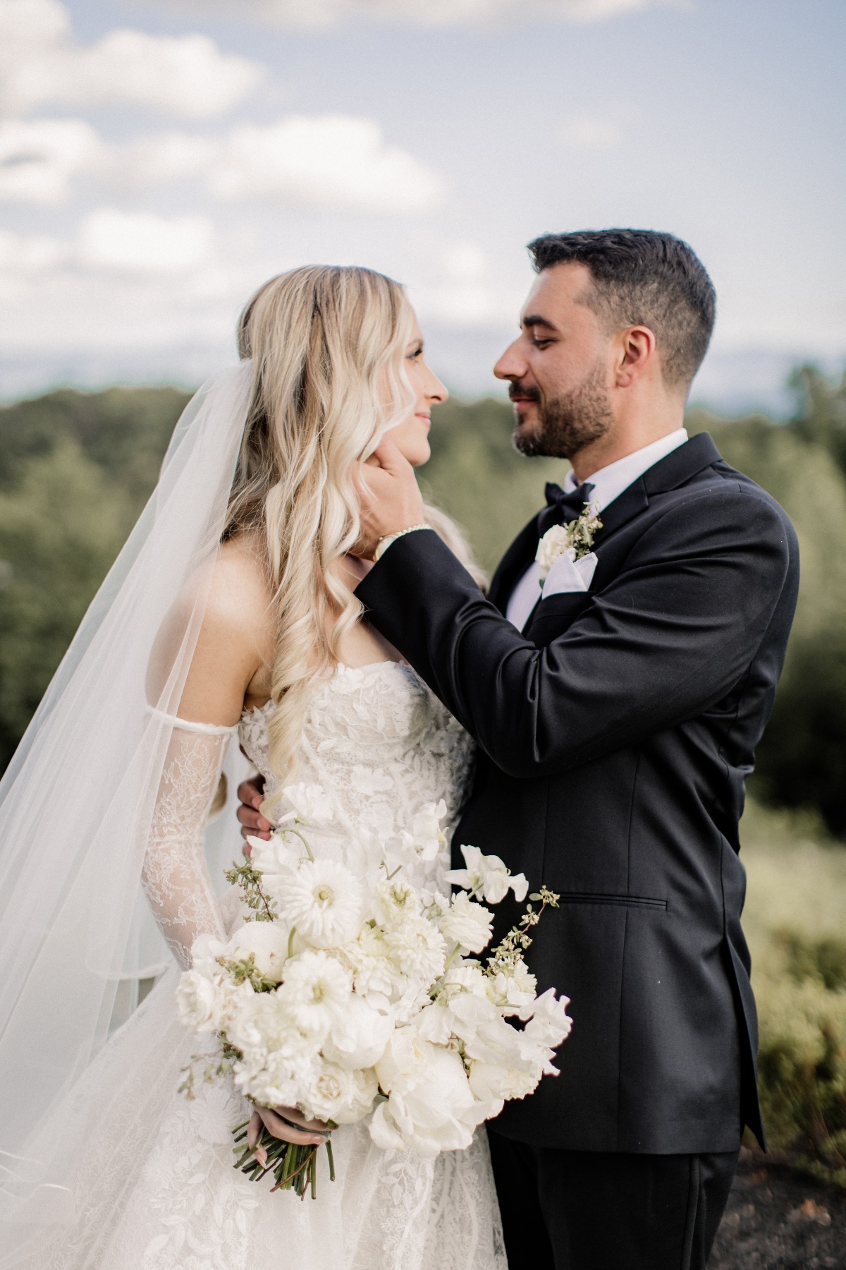 bride in opera glove sleeves