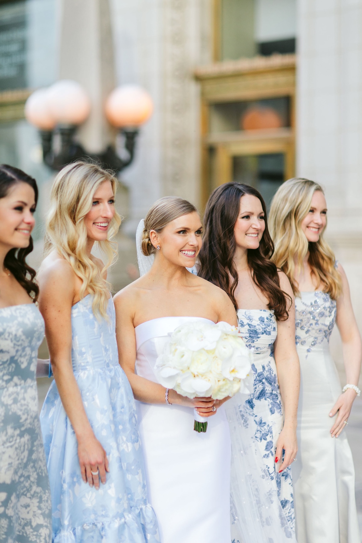 blue floral mix and match bridesmaids