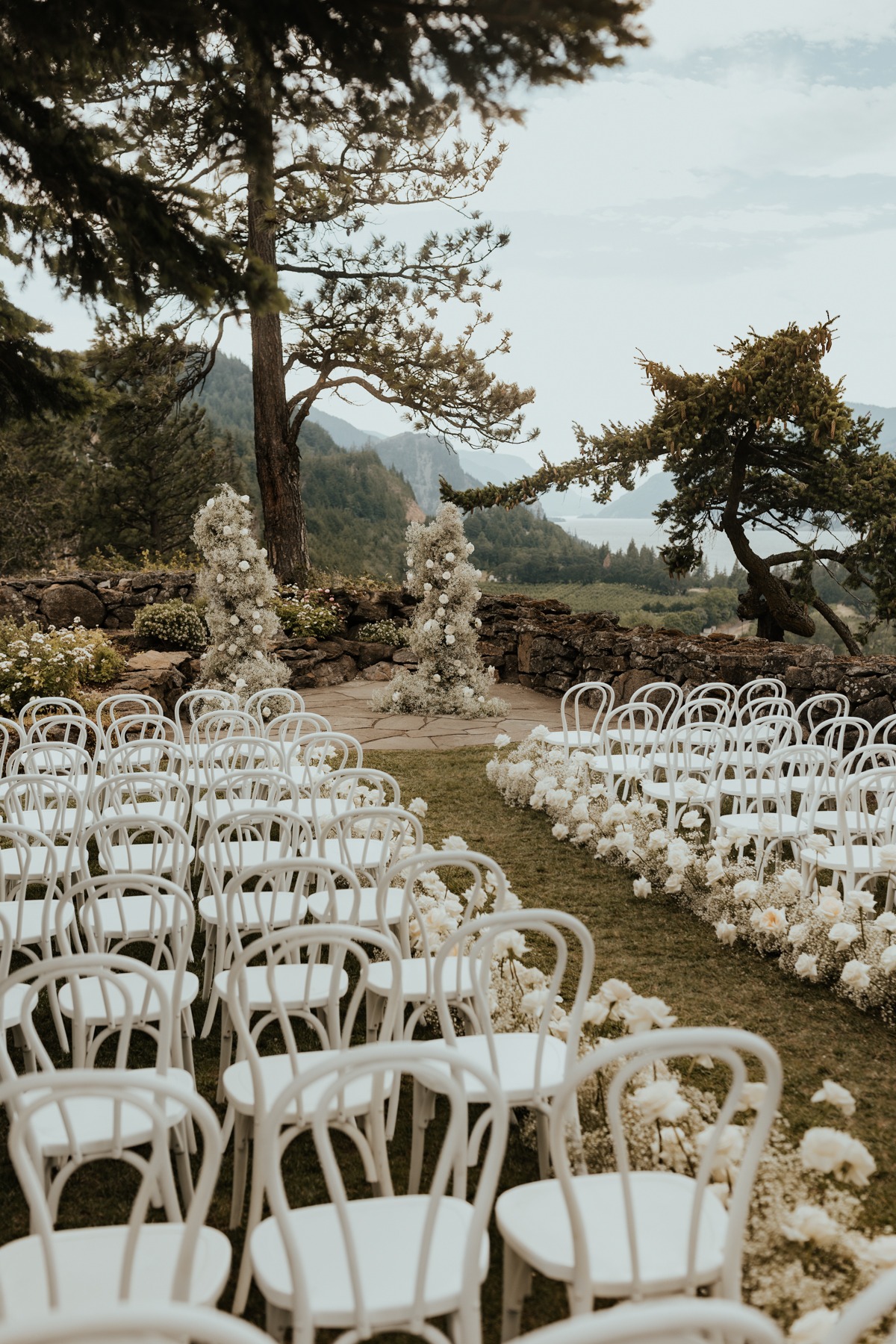 monochromatic wedding overlooking river