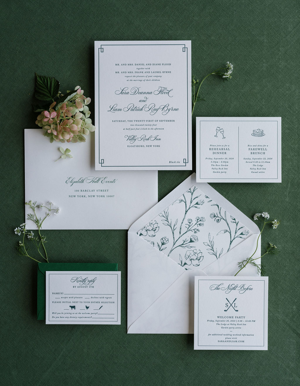 green and white wedding invitations