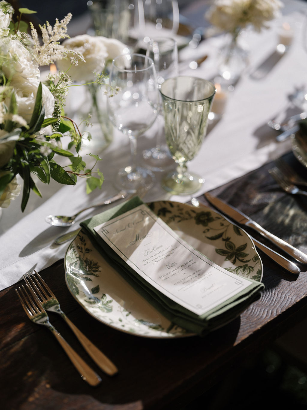 green floral place settings