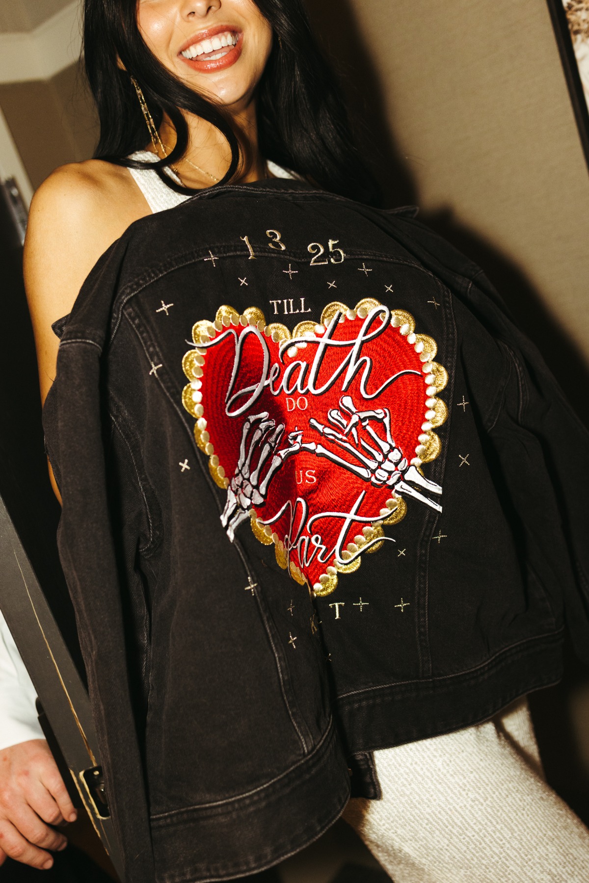 till death do us part denim jacket for bride