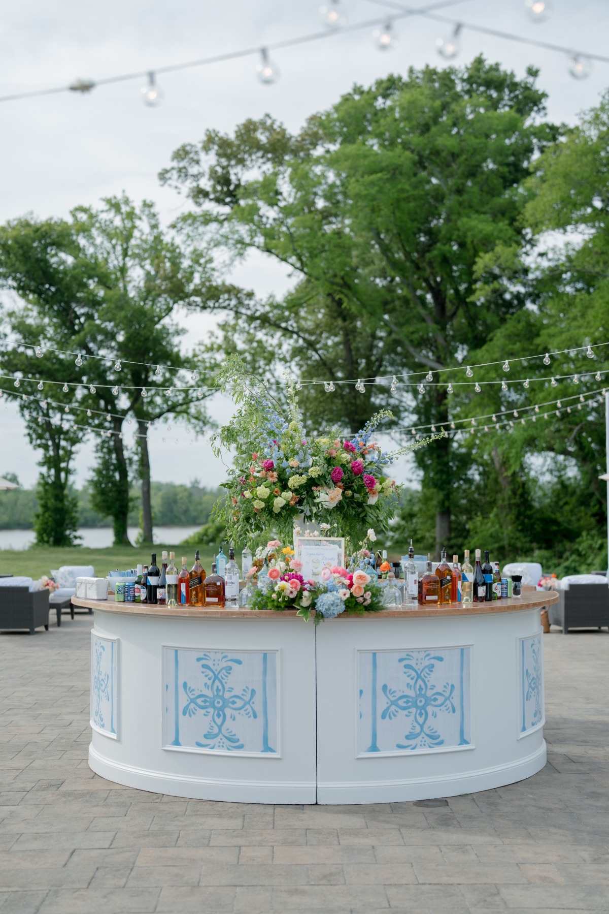 blue and white wedding bar