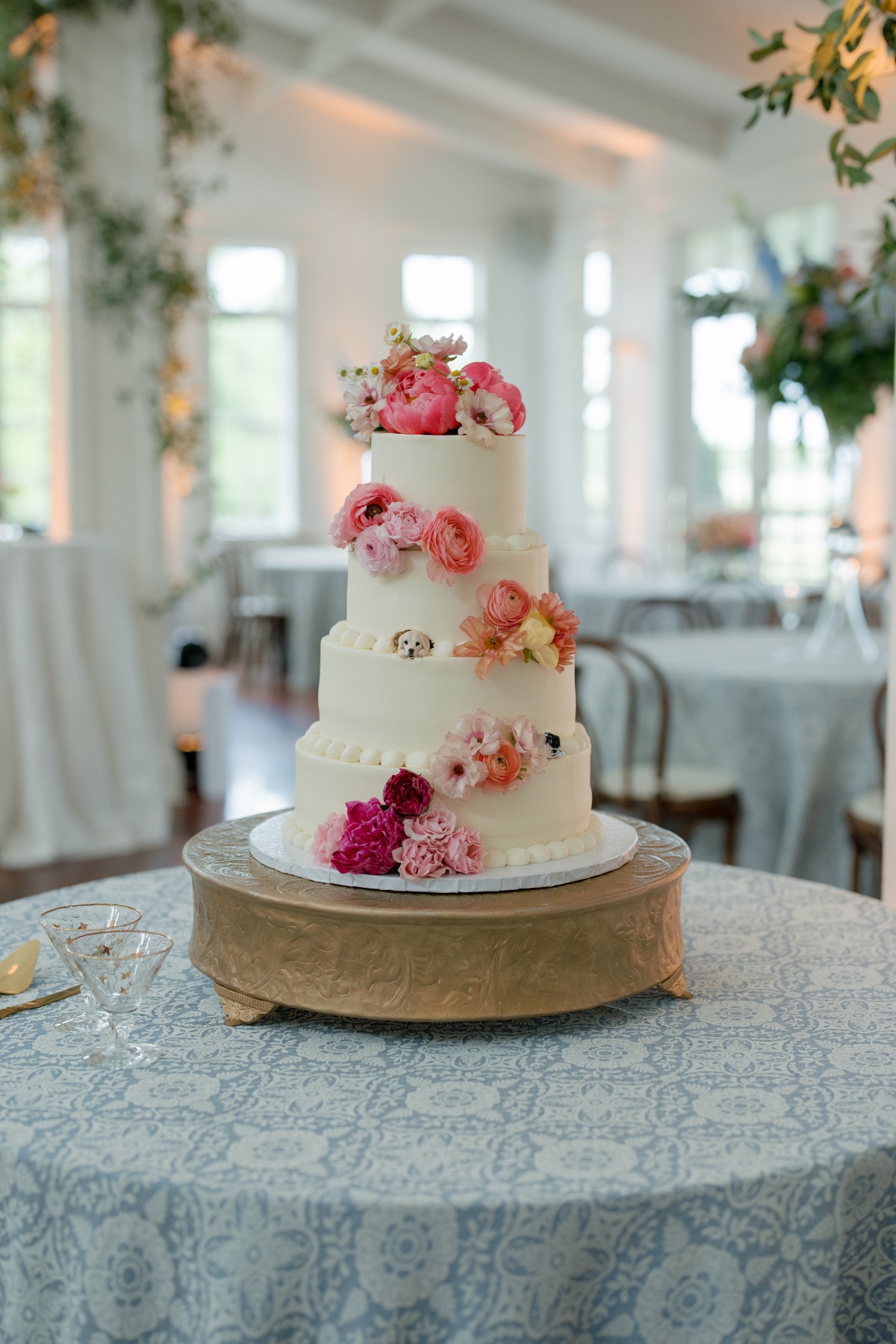 fresh peonies on wedding cake