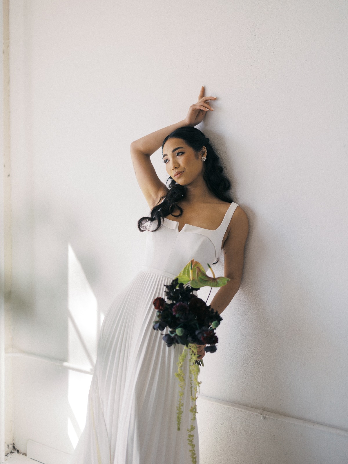 modern pleated wedding gown