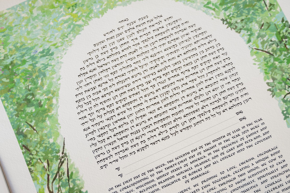 green hand painted ketubah 