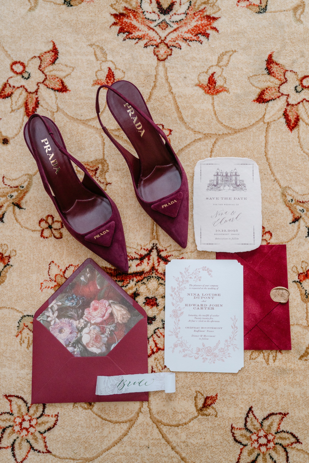 burgundy velvet wedding invitation suite