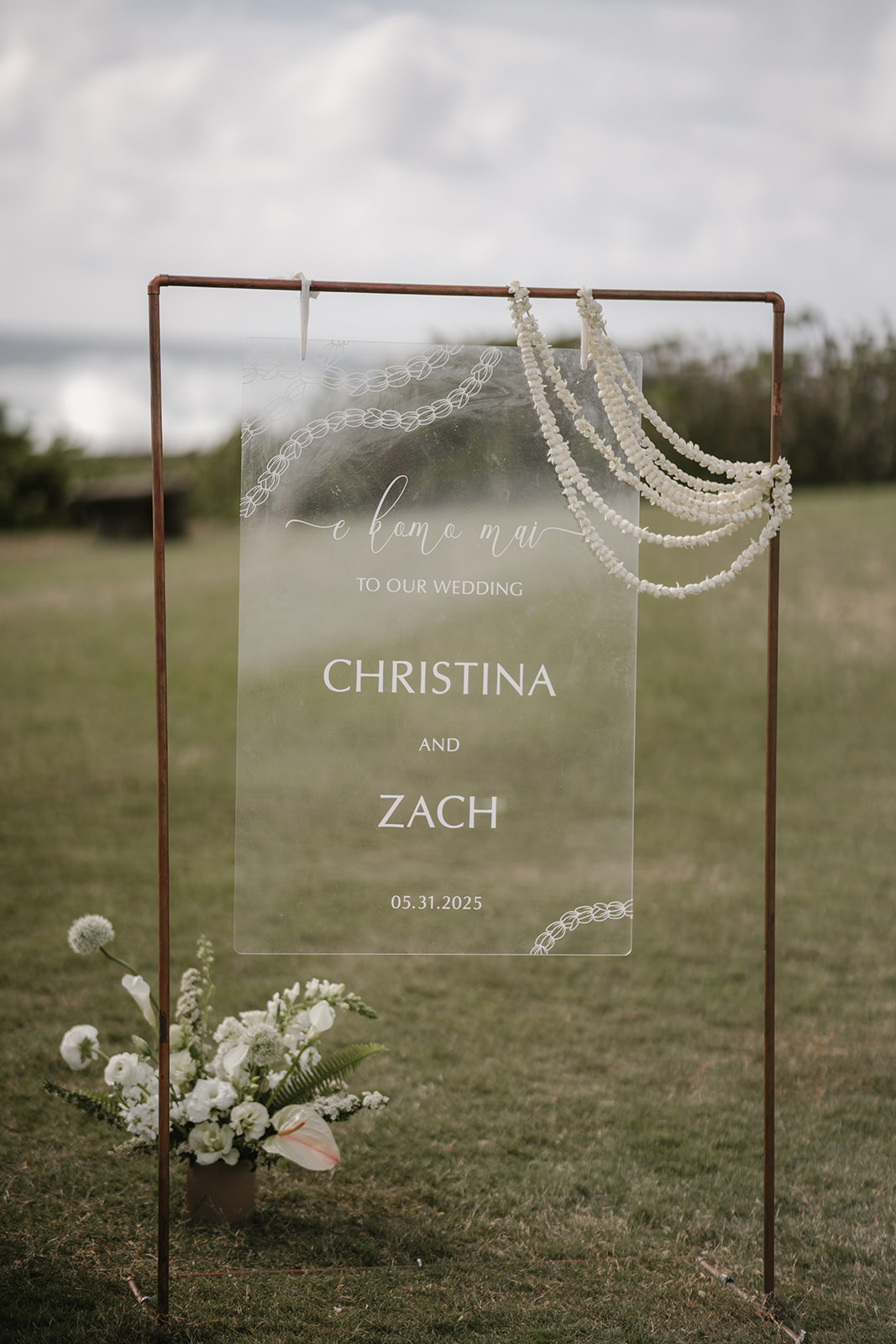 minimalist glass wedding sign