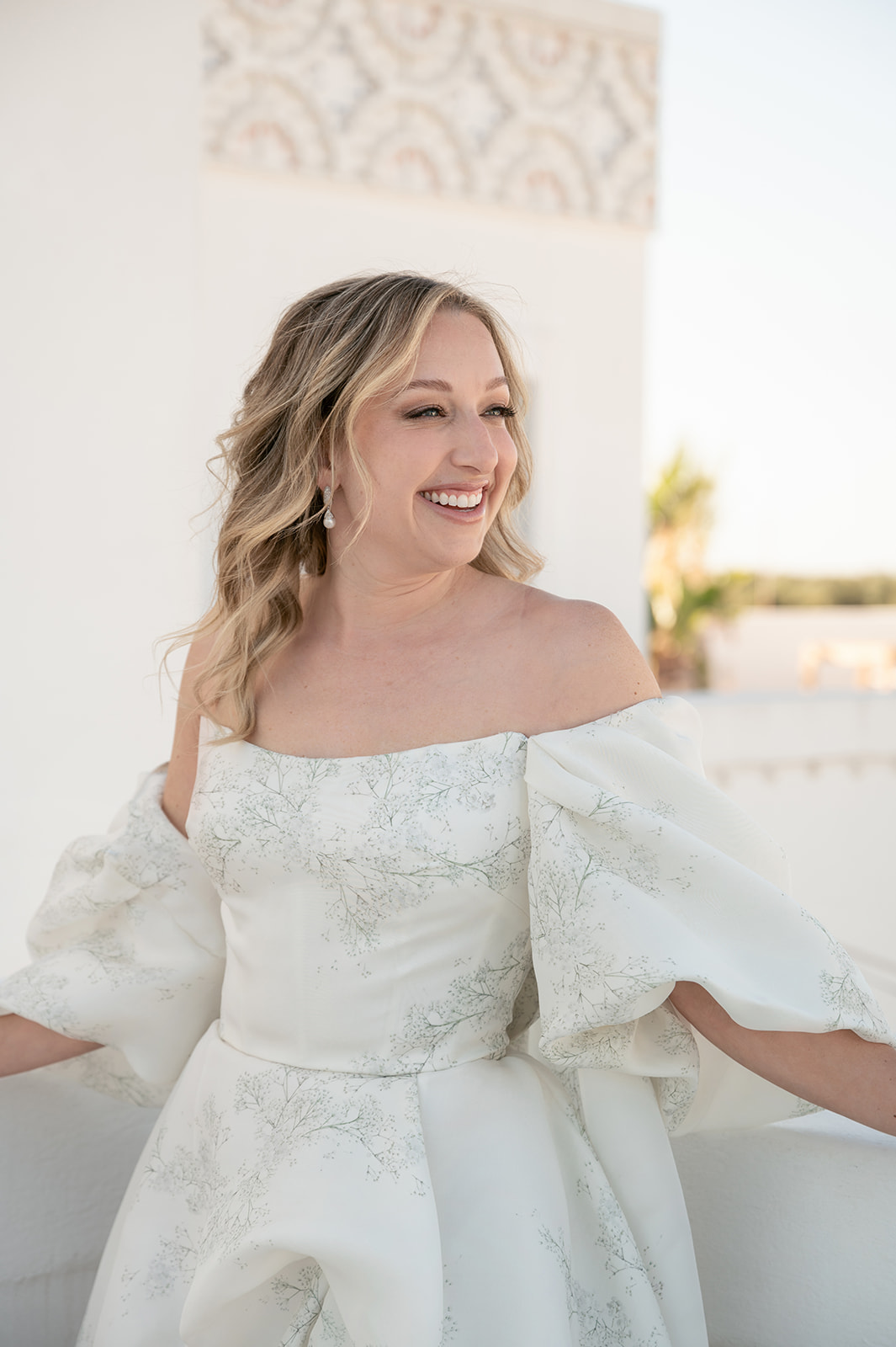 patterned Monique Lhullier wedding dress